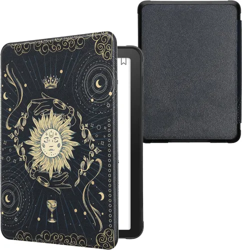 Vista 14 de kwmobile Funda compatible con Amazon Kindle Paperwhite 11. Generación 2021 - Funda para lector electrónico - Libros y páginas Beige/Marrón/Dorado