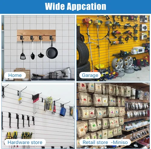Vista 7 de 100 ganchos de pared de rejilla, ganchos resistentes de 4 pulgadas, ganchos para colgar en la pared de listones, accesorios de pared para garaje