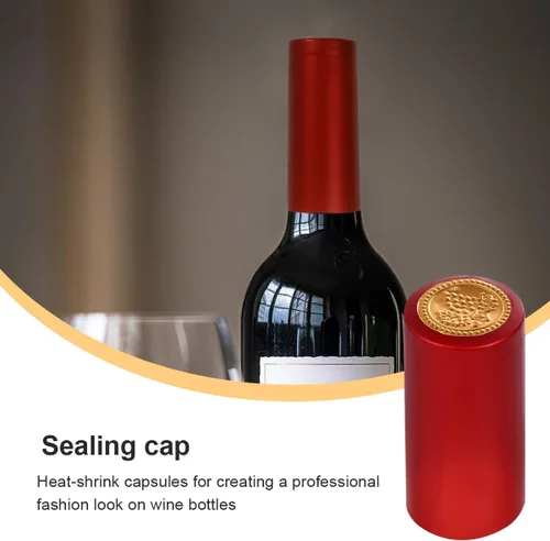 Vista 5 de NUOBESTY Cápsulas para botellas de vino, paquete de 100 cápsulas termorretráctiles con pestaña de desgarre, película de sellado de botellas de vino