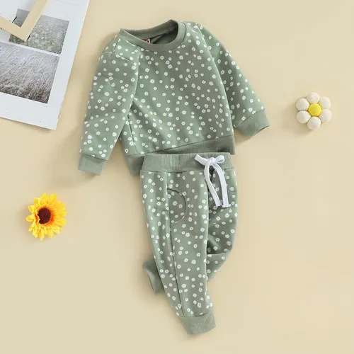 Vista 2 de Ropa para bebé recién nacida, atuendo de margaritas, camiseta de manga larga, pantalones, ropa de otoño e invierno