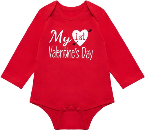 Vista 2 de Conjunto de ropa de manga larga para bebés, niños y niñas, mi primer día de San Valentín