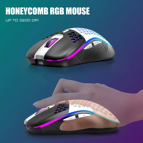 Vista 4 de RedThunder Combo de teclado y mouse inalámbricos K84, batería recargable retroiluminada arco iris, 75% de diseño TKL ultra compacto teclado