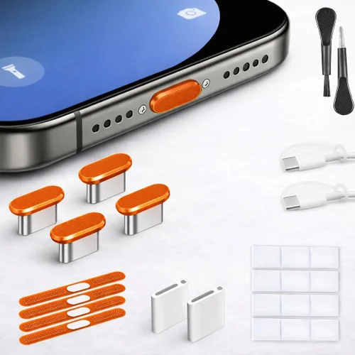 Vista 9 de Mizi Enchufe antipolvo USB C, paquete de 4 protectores de puerto de carga para iPhone 17 Pro Max, accesorios de limpieza completos - Negro