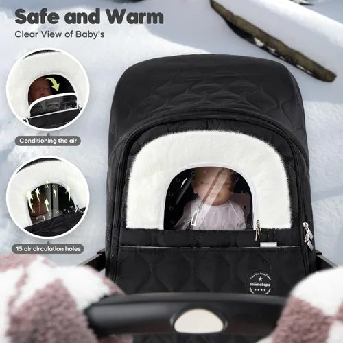 Vista 4 de Funda de asiento de automóvil para bebé, impermeable, resistente al viento, forro polar cálido transpirable con cremallera completa para asiento