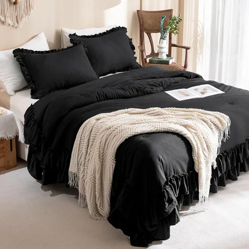 Vista 15 de Masaca - Juego de edredón de tamaño individual para niños, de estilo desgastado, bohemio, elegante y rústico, 3 piezas