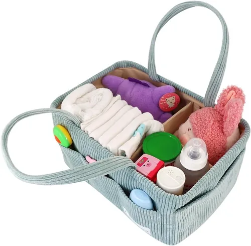 Vista 9 de Buzz&Bloom Organizador de pañales para bebé, elegante cesta de almacenamiento para artículos esenciales para recién nacidos y estación de pañales