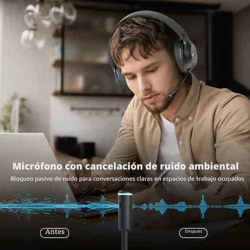 Vista 2 de H300 Auriculares inalámbricos Bluetooth con micrófono, auriculares sobre la oreja con dongle USB y función de silenciar, micrófono retráctil