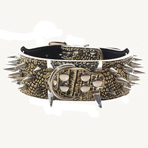 Vista 3 de Sharp - Collar de perro con clavos y tachuelas, de 2 pulgadas de ancho, elegantes collares de cuero para perros medianos y grandes, Pitbull Negro