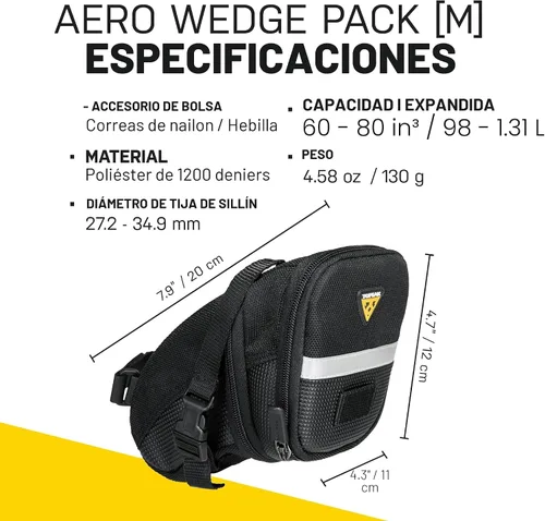 Vista 7 de Topeak TC2261B Aero Wedge Pack con Strap Mount, Mediano, Negro Cuñas para bicicleta