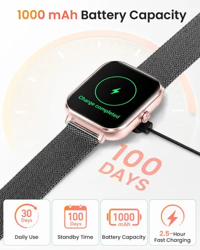 Vista 2 de Reloj inteligente para mujer, reloj inteligente Betatree de 1.85 pulgadas HD Full Touch iPhone Android (respuesta/hacer llamadas), rastreador
