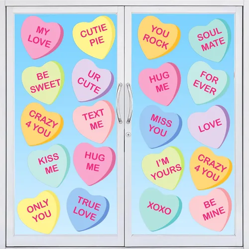 Vista 8 de 12 hojas de calcomanías para ventana del día de San Valentín, diseño de corazón de conversación de doble cara, calcomanías de caramelo