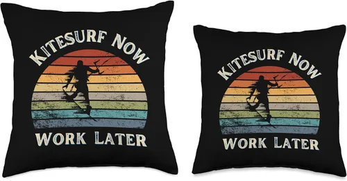 Vista 3 de Funny Kitesurf Now Work Later Tee For Kitesurfing Lovers Throw Pillow