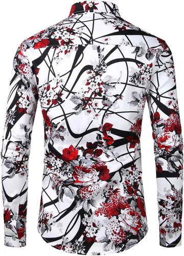 Vista 3 de ZEROYAA Camisa de vestir casual de algodón con botones y manga larga para hombre
