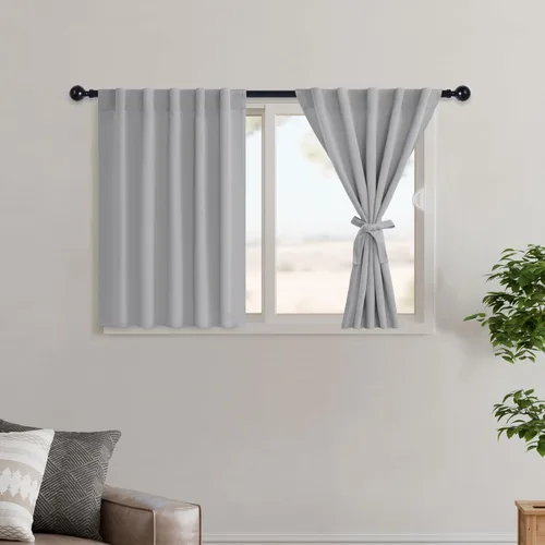 Vista 153 de Hiasan Cortinas opacas negras para dormitorio, cortinas opacas cortas de 45 pulgadas de largo, con aislamiento térmico, bolsillo para barra