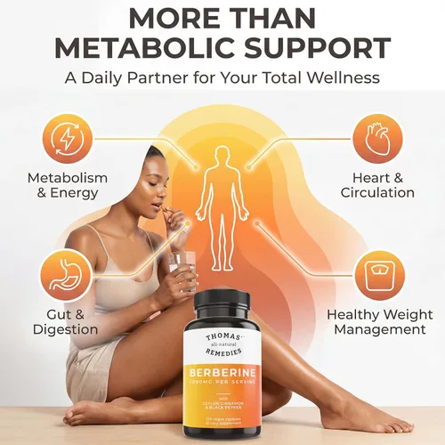 Vista 3 de Thomas' all-natural Remedies Berberine 1000 mg de apoyo metabólico - 120 cápsulas veganas con canela de Ceilán orgánica y pimienta negra Apoya