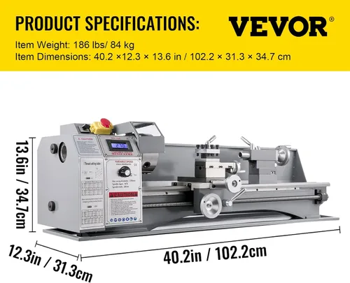 Vista 7 de VEVOR Torno de metal de 8,7 x 29,5 pulgadas/8.661 x 29.528 in, mini torno de metal, 1,1 KW, velocidad infinitamente variable, mini máquina de torno