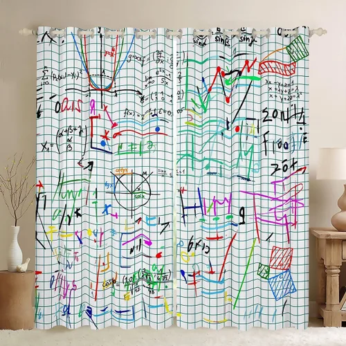 Vista 12 de Cortinas con temática científica, cortinas de ventana de fórmula científica, cortinas de dormitorio con temática matemática, cortinas de ecuación