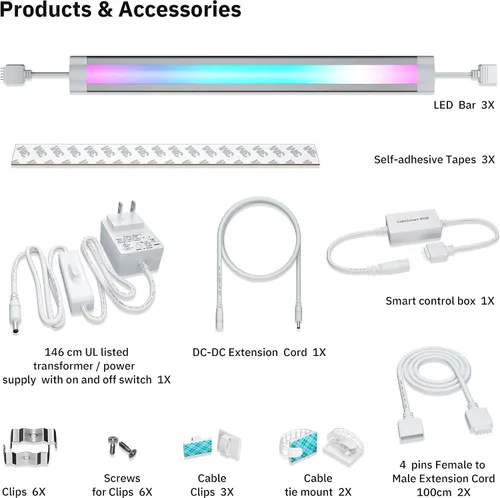 Vista 3 de Ligts LED inteligentes para debajo del gabinete, RGB multicolor, compatibles con Alexa, Google Home controlada por voz debajo de la encimera
