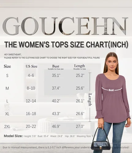 Vista 4 de GOUCEHN Camisas de manga larga para mujer, estilo casual, elegantes, blusas tipo túnica a la moda