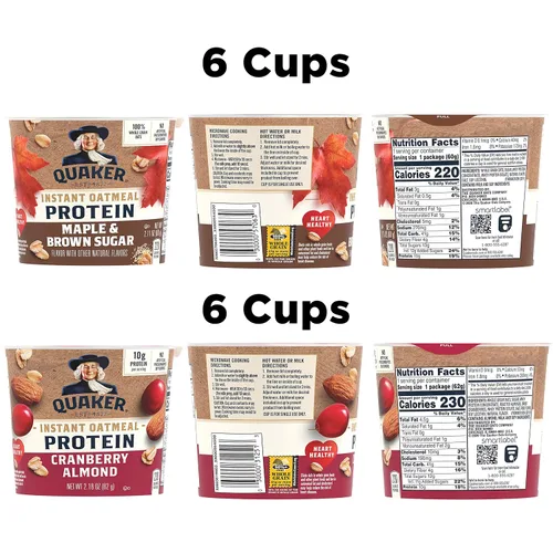 Vista 3 de Quaker Tazas de Avena Instantánea Express, 10g de Proteína, Paquete Variado de 2 Sabores, (Paquete de 12)