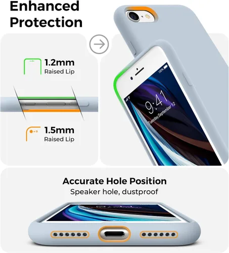 Vista 6 de AOTESIER Funda para iPhone SE 2022 (3ª generación)/iPhone SE 2020 (2ª generación)/iPhone 7/iPhone 8, carcasa de cuerpo completo de silicona de grado