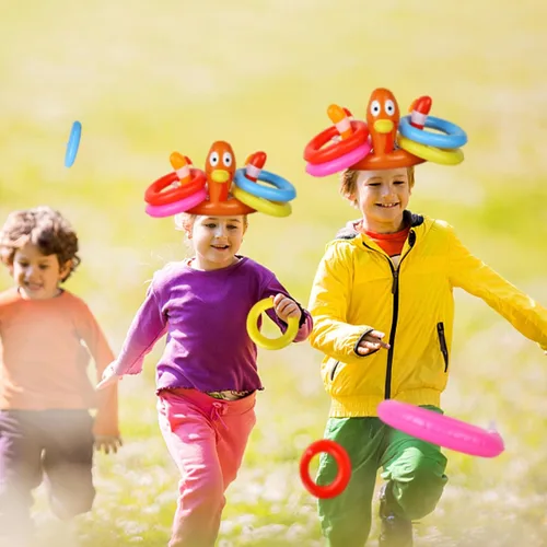 Vista 4 de MorTime Paquete de 3 sombreros inflables de pavo para Acción de Gracias, juego de lanzamiento de anillos, juego de fiesta para suministros