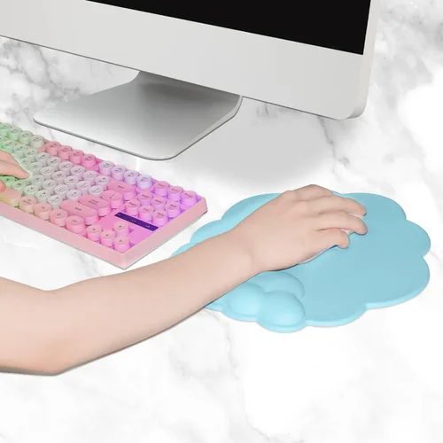 Vista 2 de JIKIOU Alfombrilla de Mouse con Soporte para Muñeca con Superficie de Cuero, Reposamuñecas Cloud con Espuma de Memoria, Alfombrilla de Mouse