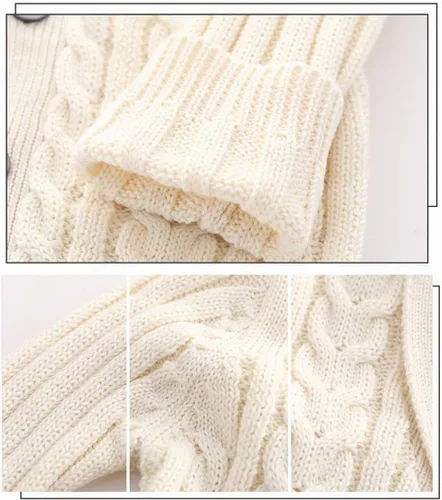 Vista 6 de Feidoog - Chamarra de punto con botones para bebés, suéter de ganchillo con cuello en V, suéter de punto para niños pequeños, patrón de punto
