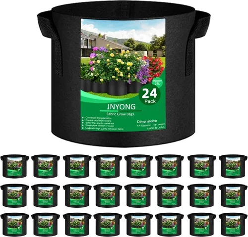 Vista 10 de JNYONG - Paquete de 24 bolsas de cultivo no tejidas engrosadas de 3 galones, macetas de tela de aireación con asas