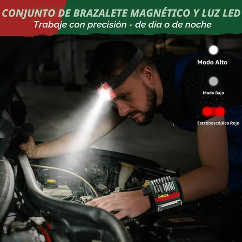 Vista 4 de UUP - Pulsera magnética con cinturón de herramientas de luz LED, regalos para hombres mecánicos