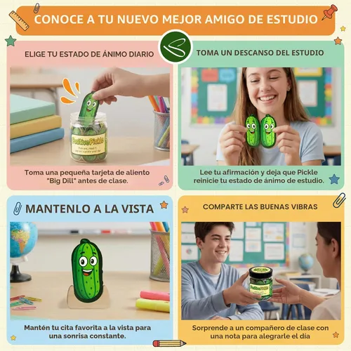 Vista 4 de Tarro de pepinillos positivos, 60 tarjetas de afirmación, regalos de AA. Encurtido positivo