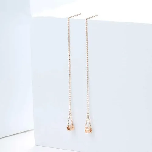 Vista 4 de SAGEKING 2024 New 585 Purple Gold New Small Cylindrical Tassel Ear Line Exquisite Original Earrings For Women14K Rose Gold Dinner Party Jewelry