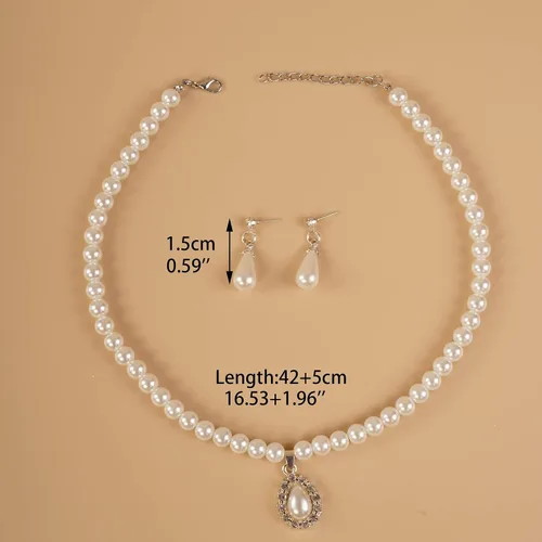 Vista 4 de YERTTER Gargantilla de perlas vintage, juego de aretes con dije de gota, gargantilla de perlas, collar de declaración, regalo para ella (E)