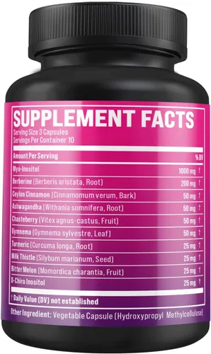 Vista 2 de BMVINVOL Suplemento de inositol - Myo-inositol y D-Chiro Inositol Ideal 40:1 Proporción - Más Berberina, Canela, Ashwagandha + 5 Más - 30 Cápsulas