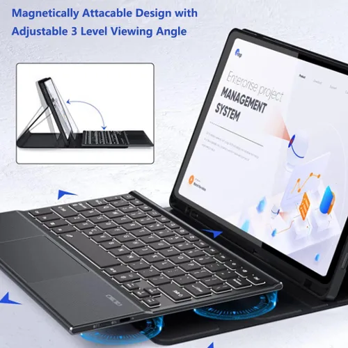 Vista 3 de Funda de teclado Touchpad para Galaxy Tab S10+ Plus/S9+/S10+ 12.4, 7 colores retroiluminados, desmontable, funda de teclado inteligente con soporte