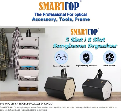 Vista 4 de TOPINCN Funda organizadora de lentes de sol múltiple para viajes, de cuero, para colgar en la pared