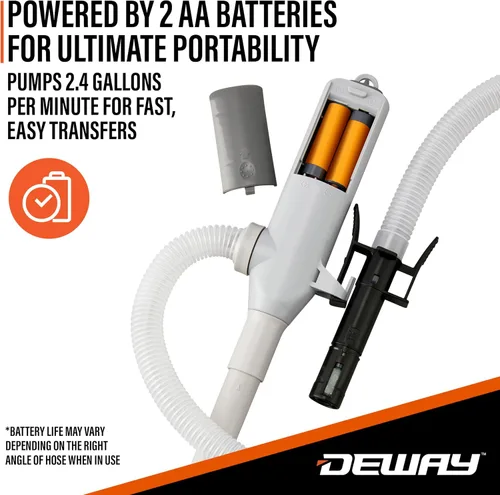 Vista 6 de Deway Bomba automática de transferencia de combustible con parada automática, funciona con batería AA, manguera extra larga de 39 pulgadas, bomba