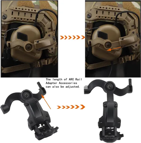 Vista 3 de Accesorios de adaptador de riel ARC de rotación de ángulo múltiple para auriculares tácticos