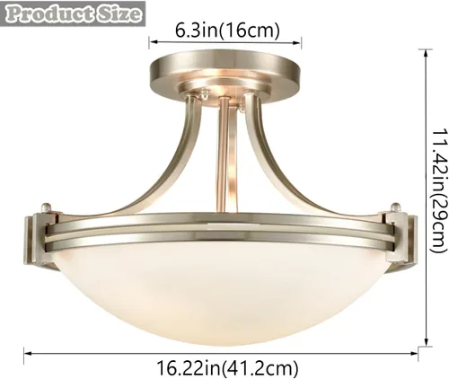 Vista 5 de SAMTEEN Lámpara de techo semiempotrada de níquel cepillado moderna de 3 luces de vidrio blanco para pasillo, lámpara de techo para dormitorio, sala