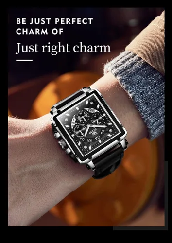 Vista 3 de OLEVS Relojes cuadrados para hombre, cronógrafo de cuero marrón, reloj de negocios de moda, luminoso, impermeable, relojes de pulsera casuales