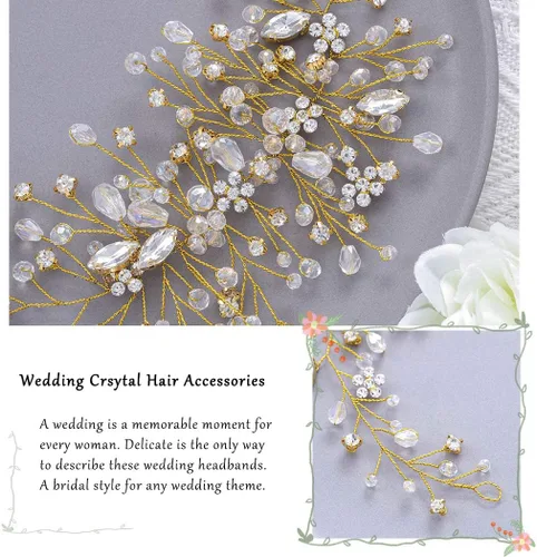 Vista 5 de Unicra Flor de novia boda pelo vid cristal pieza nupcial pieza de diamantes de imitación fiesta accesorios hoja joyería cuentas cuentas tocado