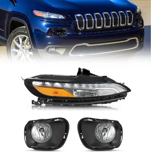 Vista 20 de JSBOYAT Compatible con 2014-2018 Jeep Cherokee Luz LED DRL de estacionamiento Señal de giro estilo OE Faros LED DRL cromados para parachoques Señal