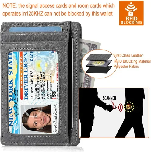 Vista 6 de Slim RFID - Soporte para tarjetas con sistema de bloqueo, billetera de cuero de bolsillo frontal minimalista para mujer