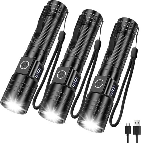 Vista 9 de Linternas AdamStar de alto lúmenes recargables, súper brillantes, linterna LED táctica con haz regulable y zoom, pequeñas y potentes