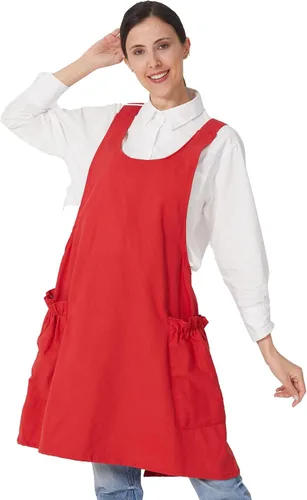 Vista 10 de Delantales ajustables con espalda cruzada para mujer con bolsillos de algodón y lino para cocinar y hornear