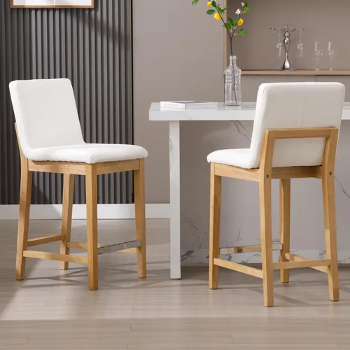 Vista 26 de Kmax Juego de 2 taburetes de bar de 26 pulgadas de altura de mostrador, taburetes tapizados para encimera de cocina con soporte trasero, taburetes