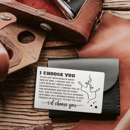 Vista 6 de FOKCBOCM Tarjetas de aniversario para él y ella, tarjeta de inserción de billetera con texto en inglés "I Choose You", divertida nota de amor