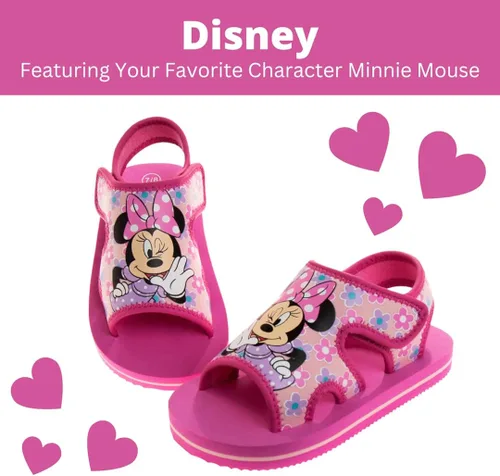 Vista 2 de Disney Sandalias de Minnie y Mickey Mouse Zapatos de verano para niños Correa ajustable para playa, puntera abierta, tobogán deportivo, atlético