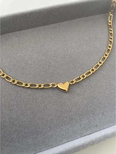 Vista 4 de FYXOTI Gargantilla de corazón de oro para mujer, collar chapado en oro grueso de 18 quilates, collar de acero inoxidable con forma de corazón