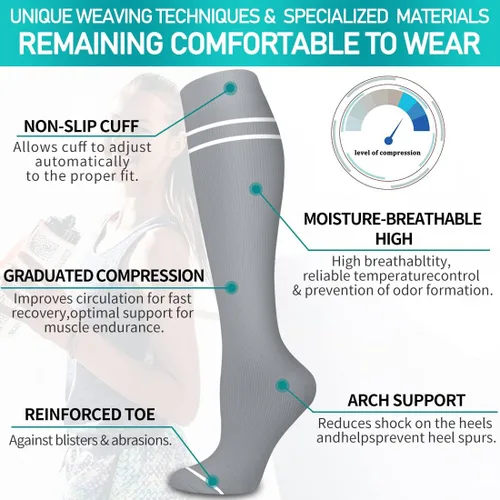 Vista 5 de Calcetines médicos de compresión de cobre para mujeres y hombres (6 pares), el mejor apoyo para correr, atletismo, enfermería, viajes